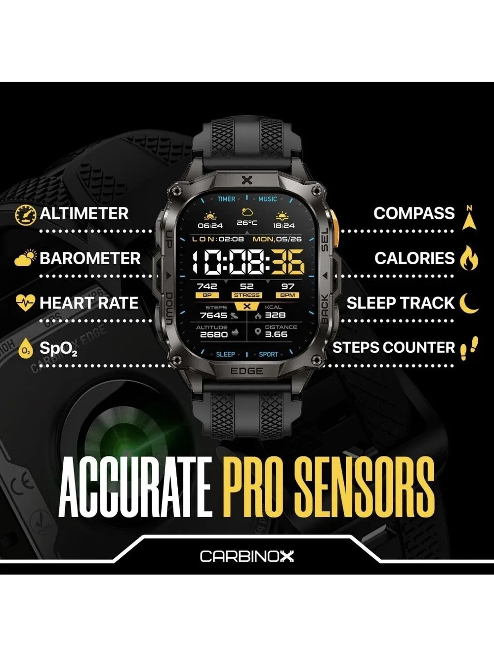Edge Smart Watch Rugged, 1.96″ AMOLED, Stainless Steel, IP69K/5ATM Fitness Black